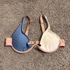 Blue and White Colorblock Swimsuit Top